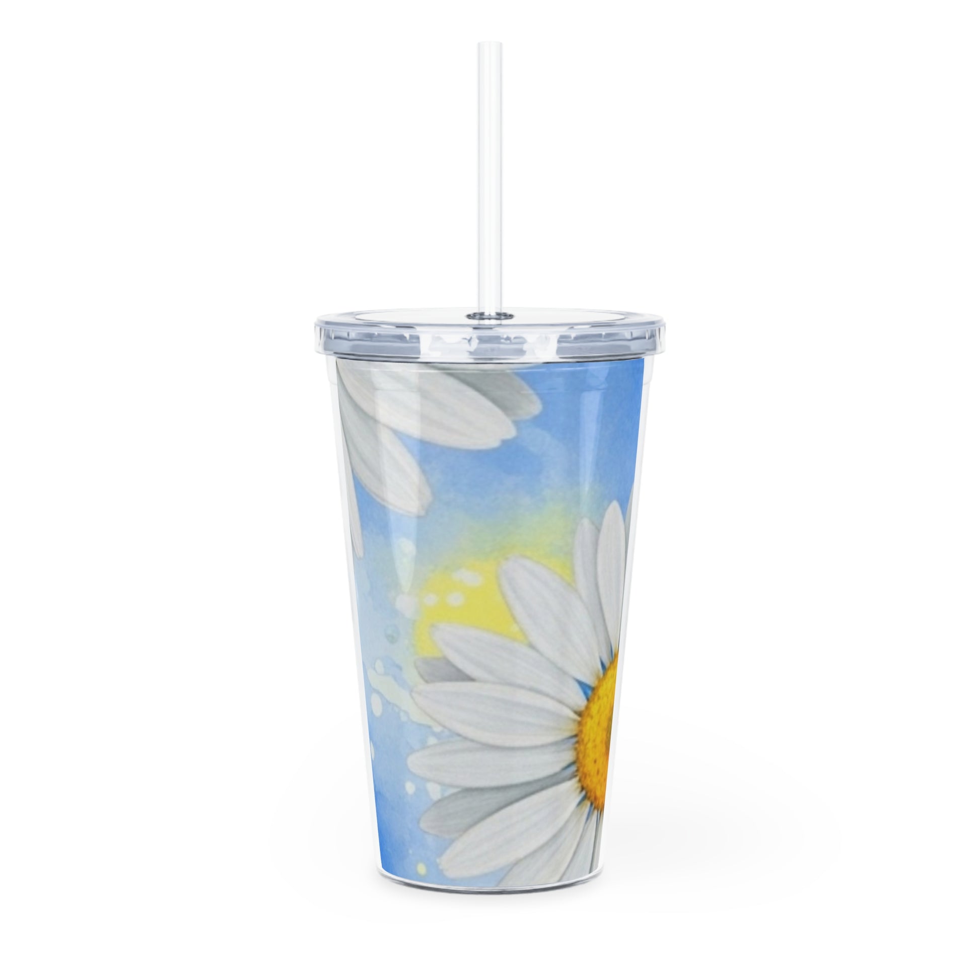 Daisies Plastic Tumbler with Straw, Artsulli - Art is Long, Life is Short, Mug, , , , , , , 