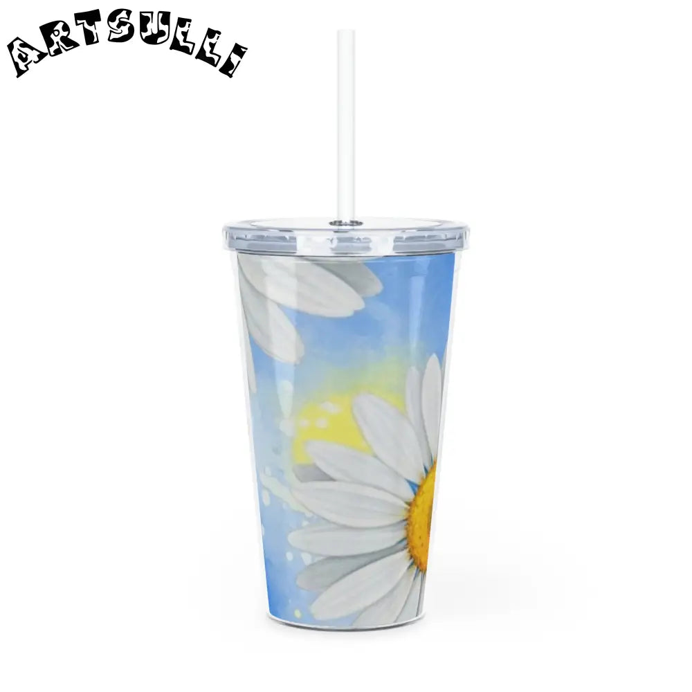 JAKKOUTTHEBXX Daisies Plastic Tumbler with Straw JAKKOUTTHEBXX