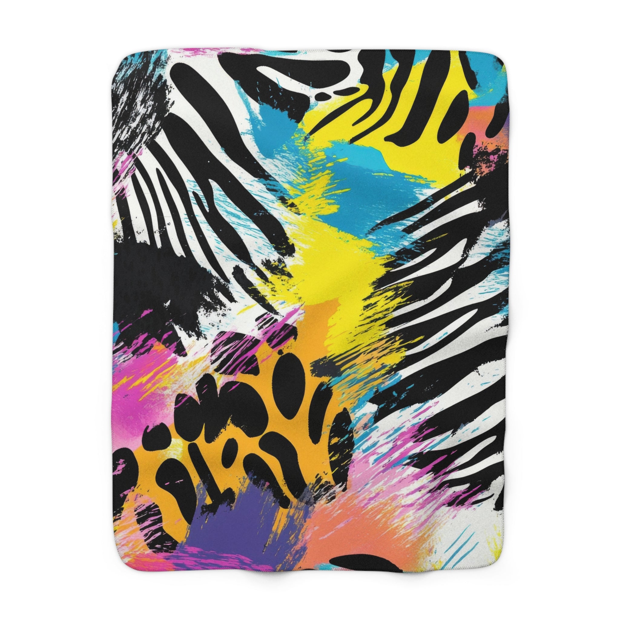 Zebra Stripes x Leapord Print x Paint Splatter Multi-Color II Sherpa Fleece Blanket, Artsulli - Art is Long, Life is Short, Home Decor, Size, 50" × 60", , , , , 17758554504031