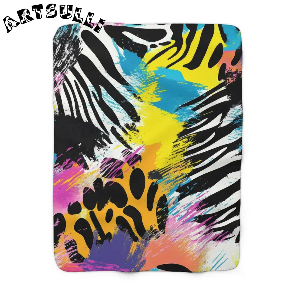 Zebra Stripes x Leapord Print x Paint Splatter Multi-Color II Sherpa Fleece Blanket, Artsulli - Art is Long, Life is Short, Home Decor, Size, 50" × 60", , , , , 17758554504031
