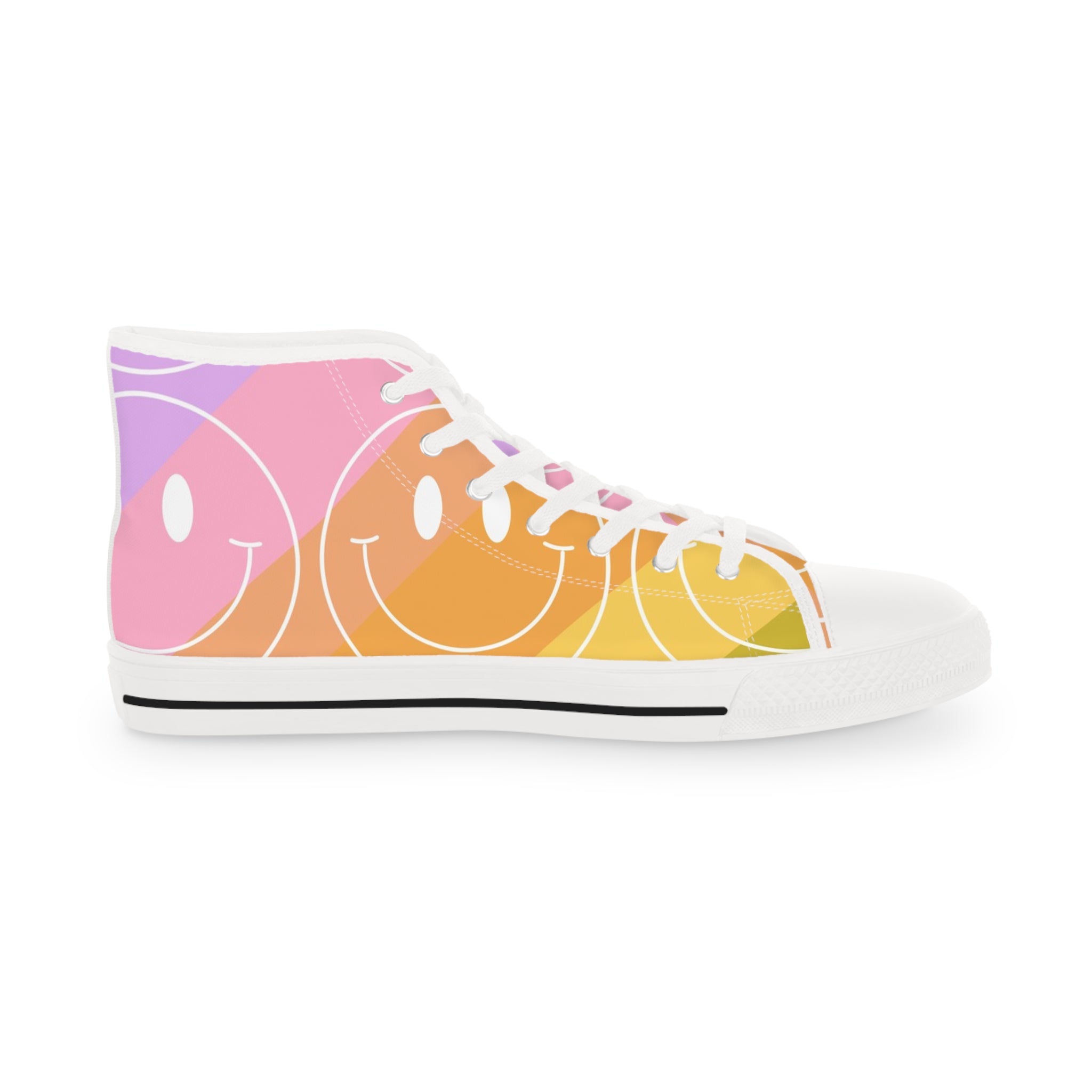 Smiley Face x Rainbow Stripes Men's High Top Sneakers, Artsulli - Art is Long, Life is Short, Shoes, , , , , , , 