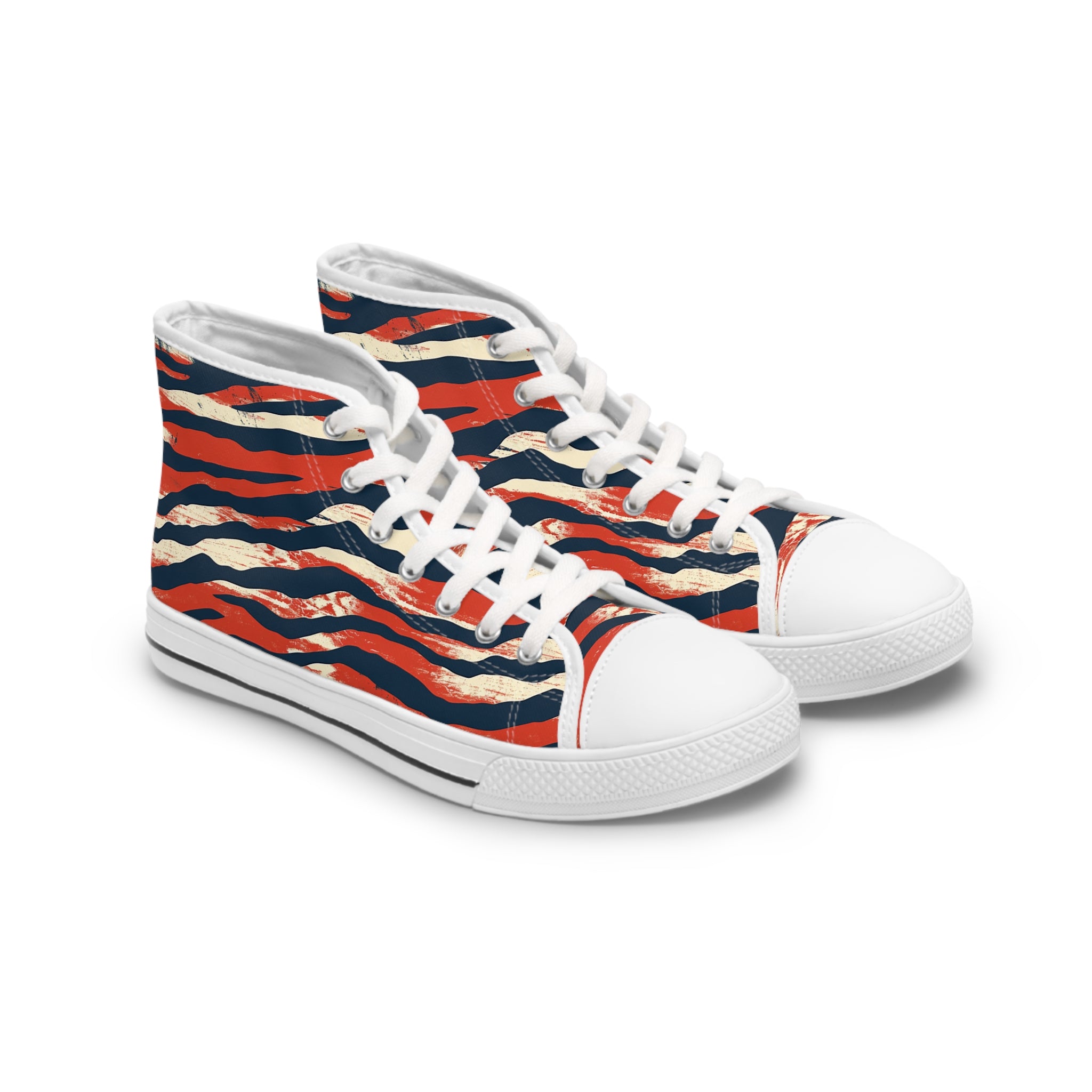 Capricious Tiger Wave Women's High Top Sneakers, Artsulli - Art is Long, Life is Short, Shoes, Size, US 5.5, Color, White sole, , , 31664158804342084245