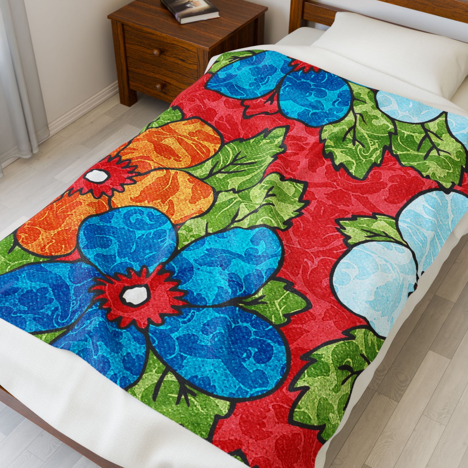 Groovy Red Floral Kl Velveteen Plush Blanket, Artsulli - Art is Long, Life is Short, All Over Prints, , , , , , , 