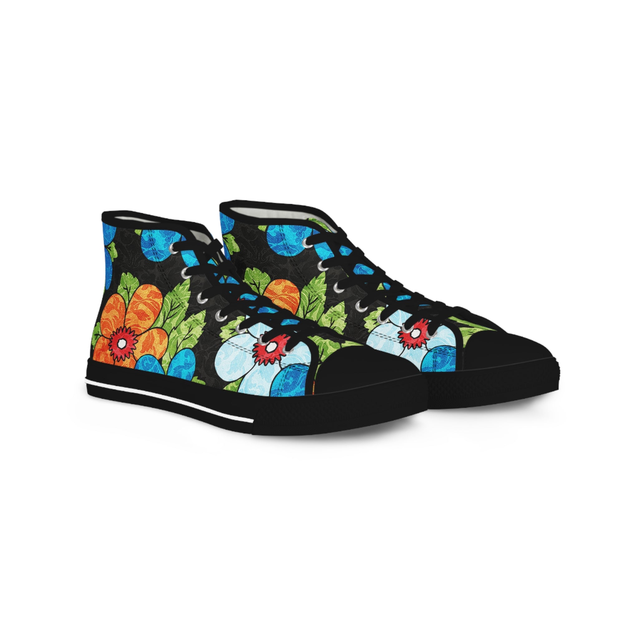 Groovy Black Floral Kl III Men's High Top Sneakers, Artsulli - Art is Long, Life is Short, Shoes, Size, US 5, Color, Black sole, , , 32155423848074290061