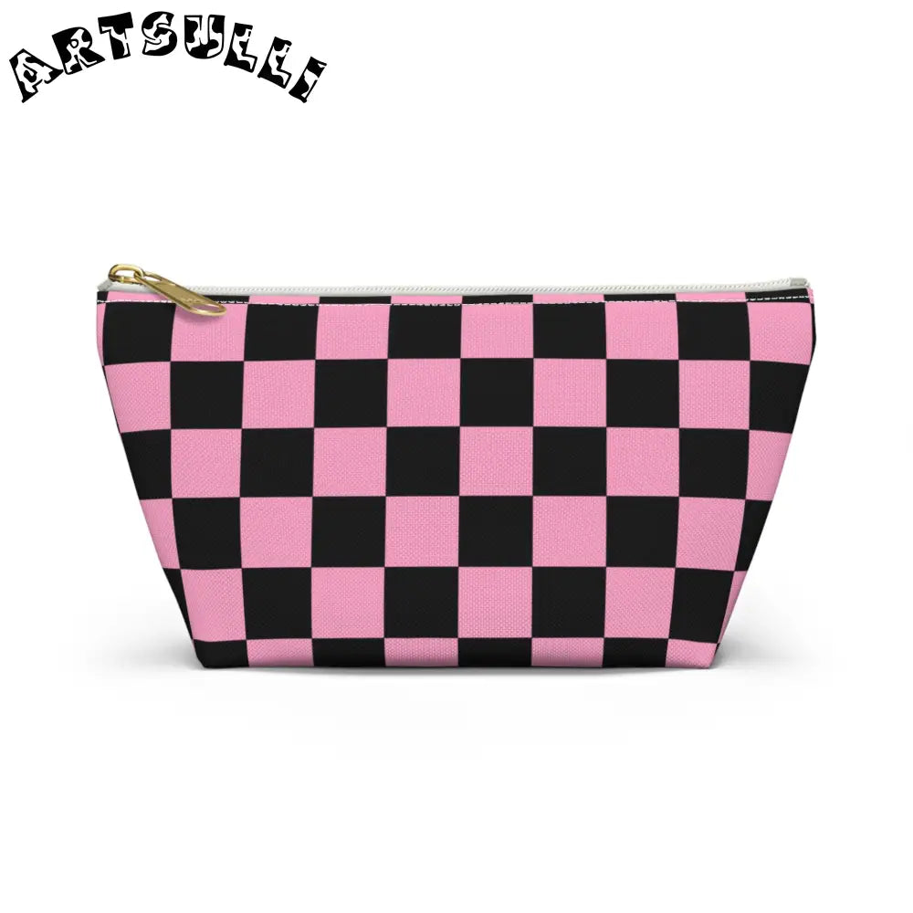 JAKKOUTTHEBXX Checkerboard Black and Pink Accessory Pouch w T-bottom