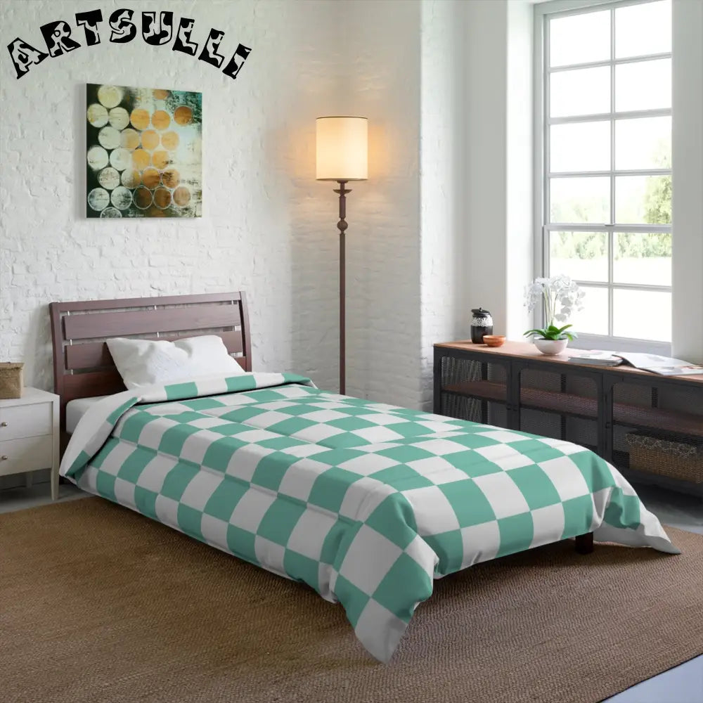 JAKKOUTTHEBXX Checkerboard Light Green Comforter JAKKOUTTHEBXX