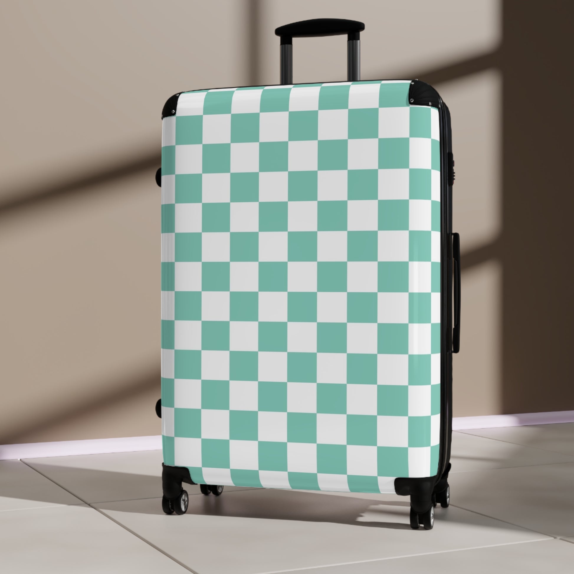 Checkerboard Light Green Suitcase, Artsulli - Art is Long, Life is Short, Bags, , , , , , , 