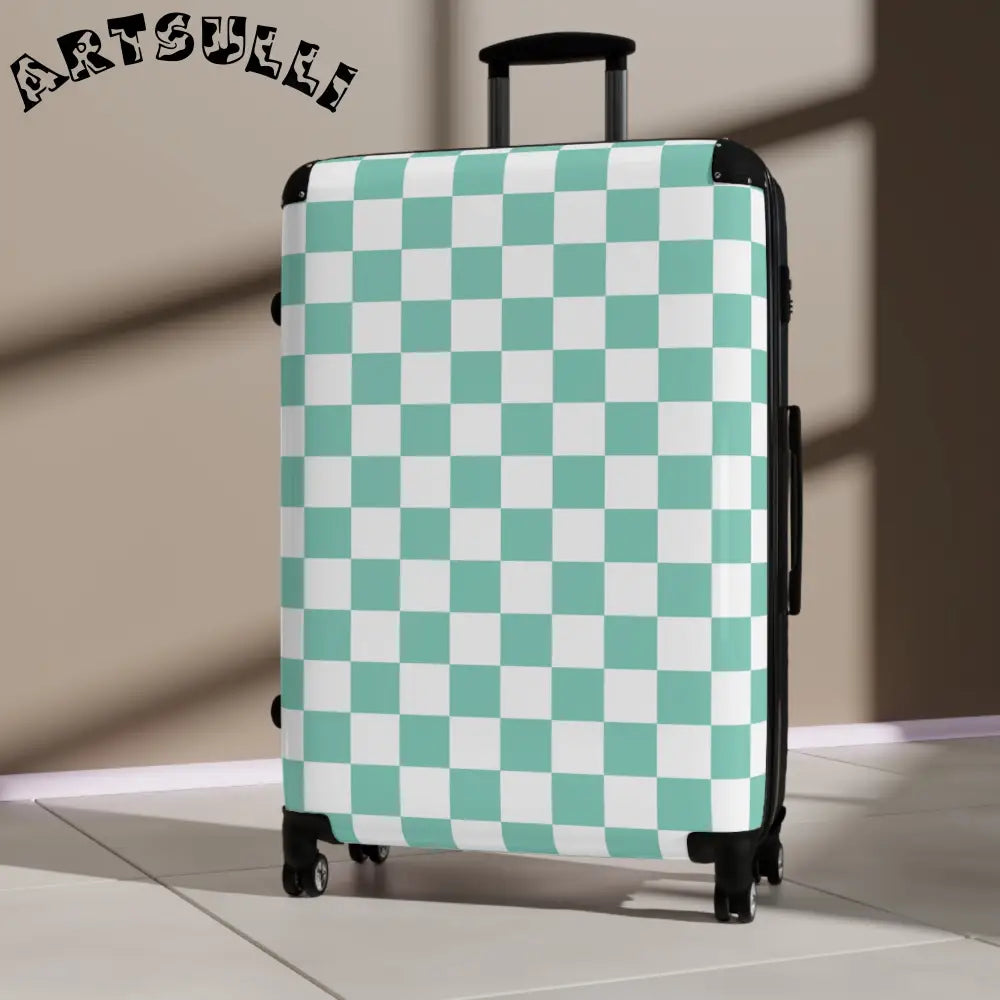 JAKKOUTTHEBXX Checkerboard Light Green Suitcase JAKKOUTTHEBXX