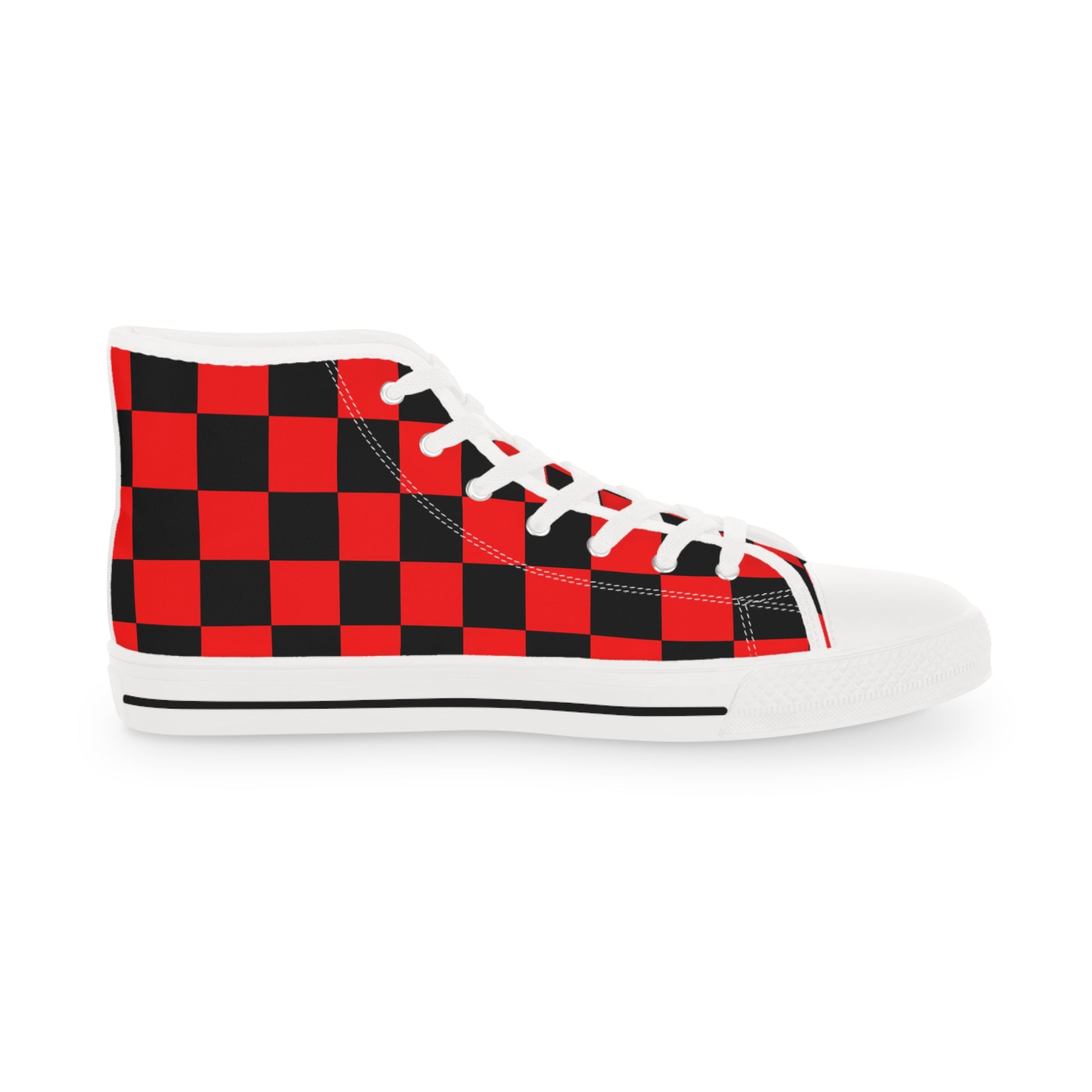 Checkerboard Red and Black Men's High Top Sneakers, Artsulli - Art is Long, Life is Short, Shoes, , , , , , , 