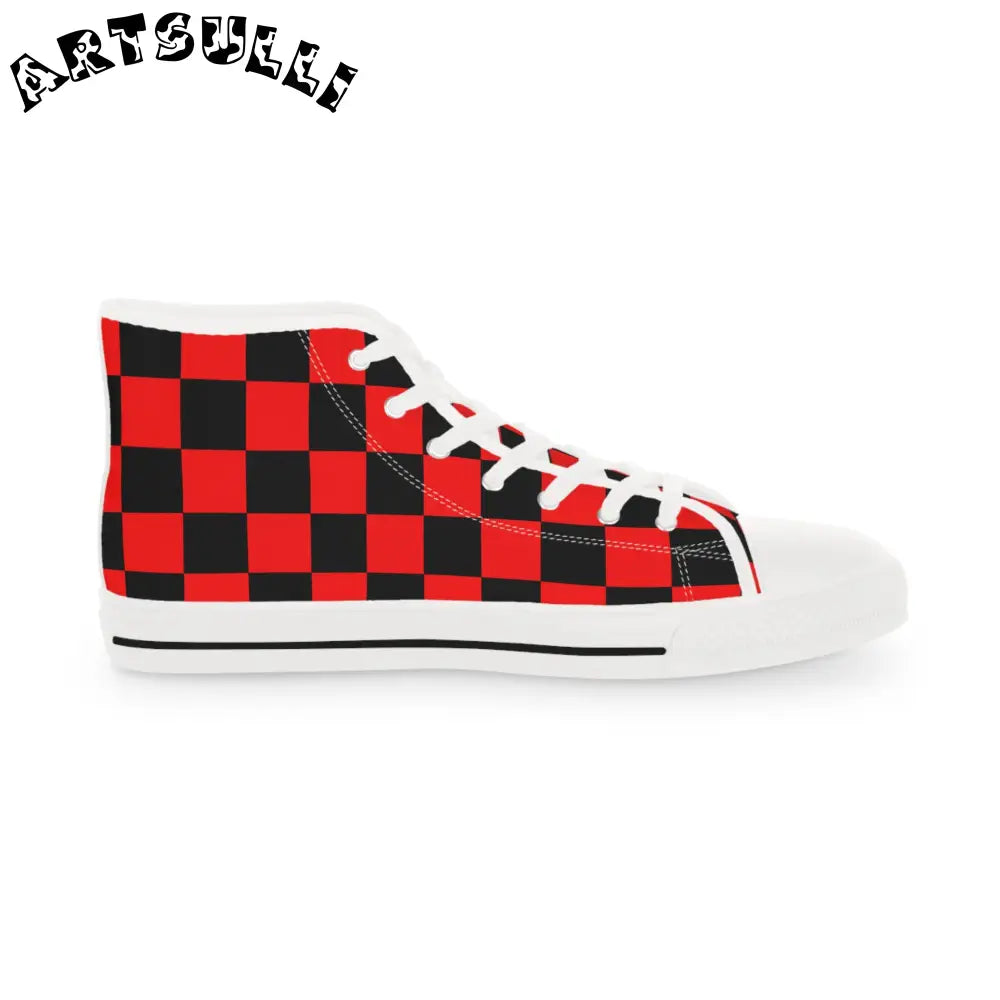 JAKKOUTTHEBXX Checkerboard Red and Black Men’s High Top Sneakers