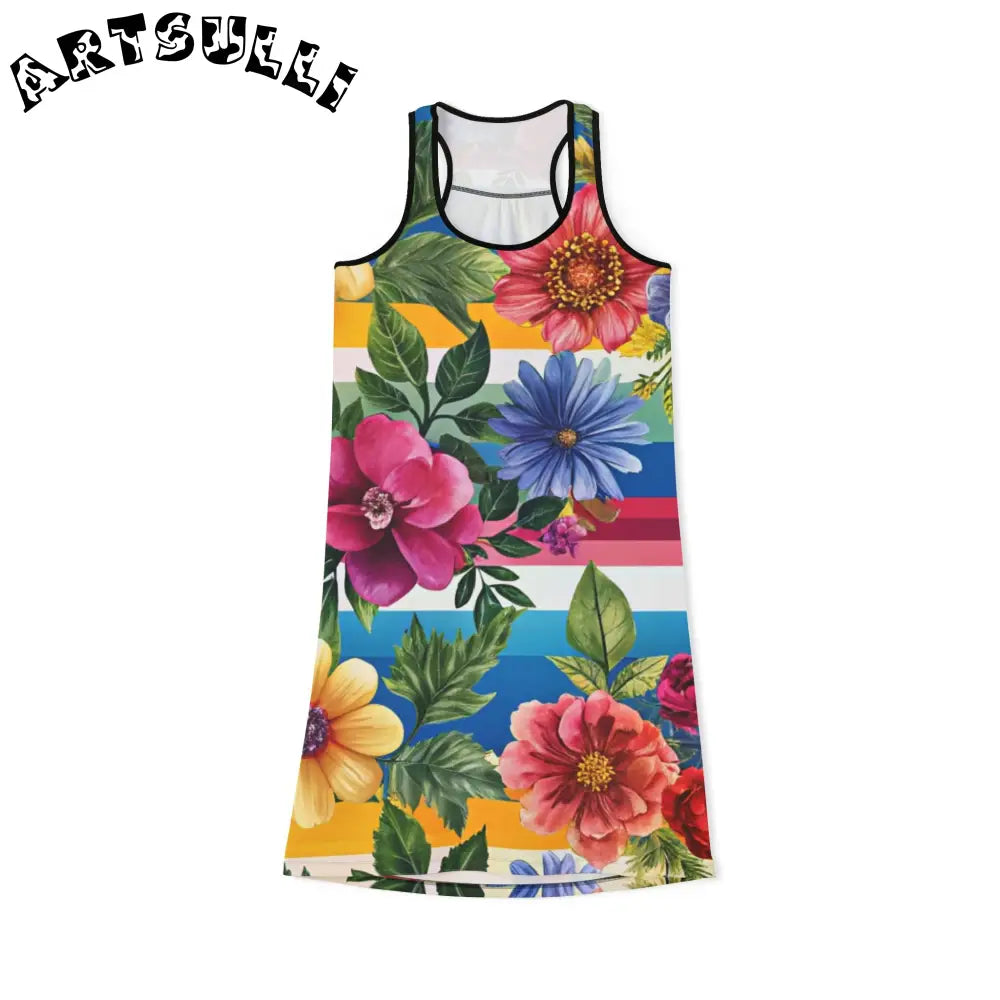 JAKKOUTTHEBXX Sleeveless Floral Stripe Dress 2025