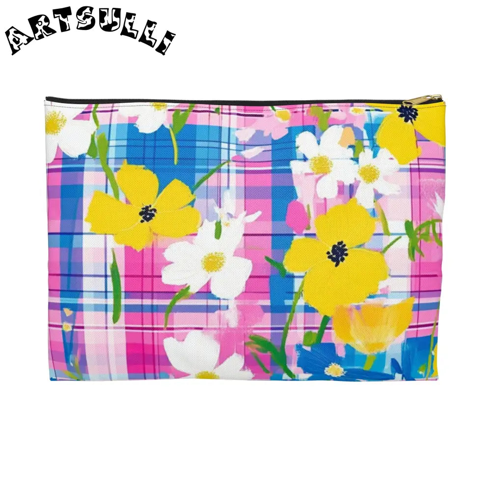JAKKOUTTHEBXX Plaid Garden Pink and Purple Accessory Pouch