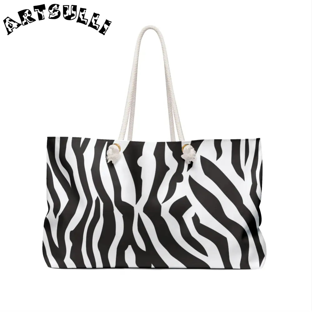JAKKOUTTHEBXX Art Printed Zebra Weekender Tote Bag with Rope Handles