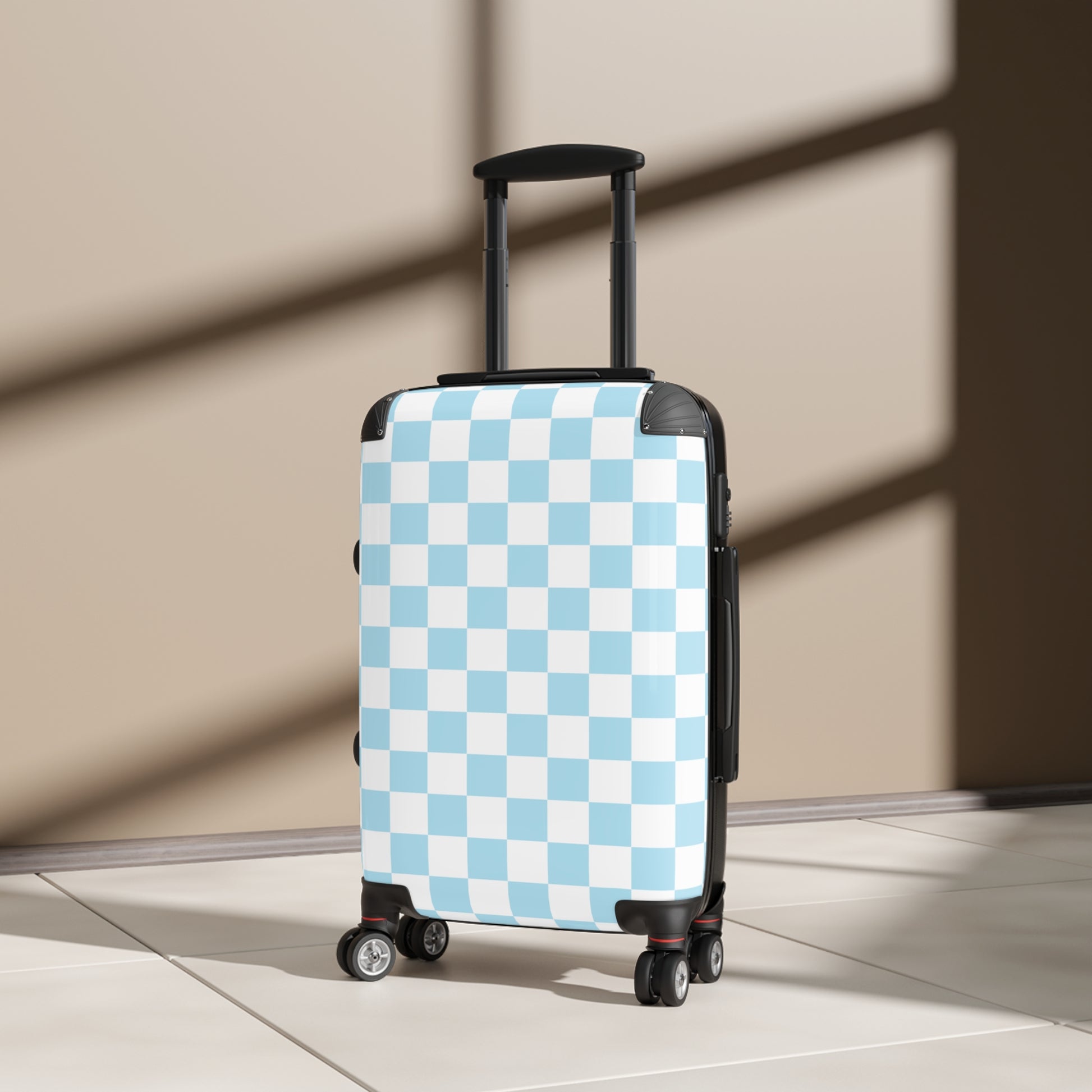 Checkerboard Sky Blue Suitcase, Artsulli - Art is Long, Life is Short, Bags, , , , , , , 