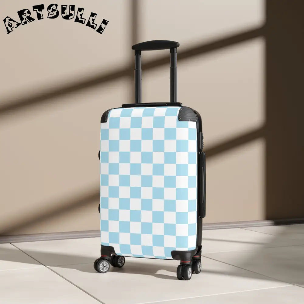 JAKKOUTTHEBXX Checkerboard Sky Blue Suitcase JAKKOUTTHEBXX Artsulli