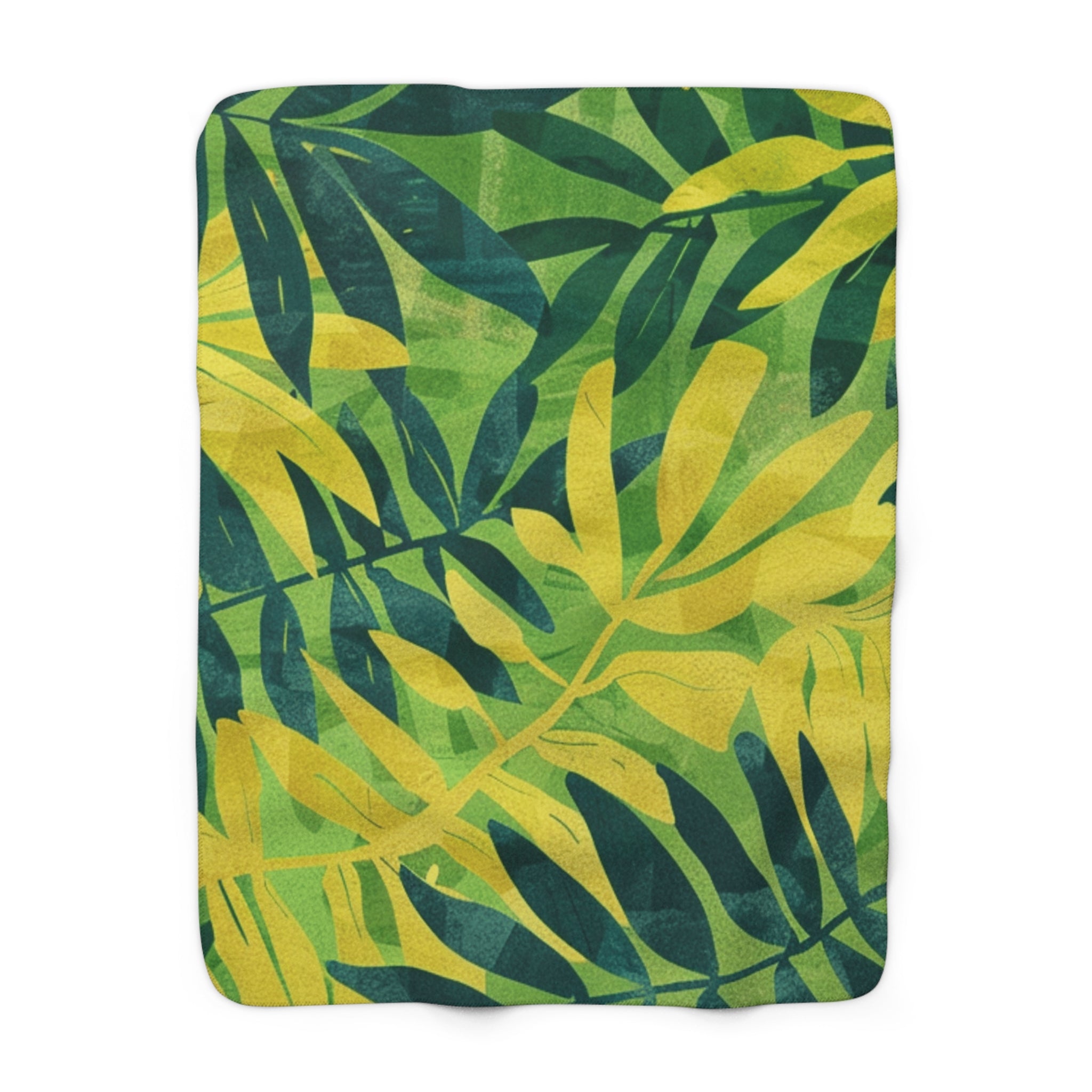 Green Leaf x Yellow Leaf x Tropical x Jungle Sherpa Fleece Blanket, Artsulli - Art is Long, Life is Short, Home Decor, Size, 50" × 60", , , , , 33414104953659266598