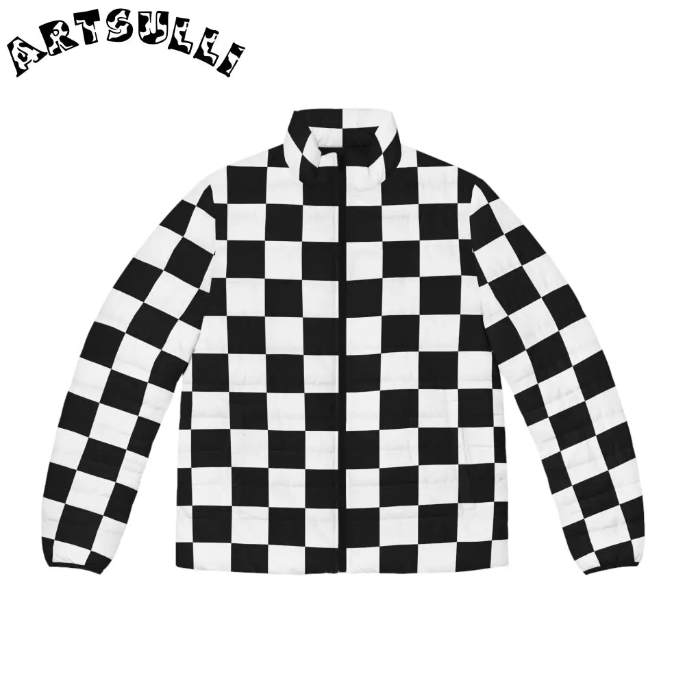 JAKKOUTTHEBXX Checkerboard Black and White Men’s Puffer Jacket (AOP)