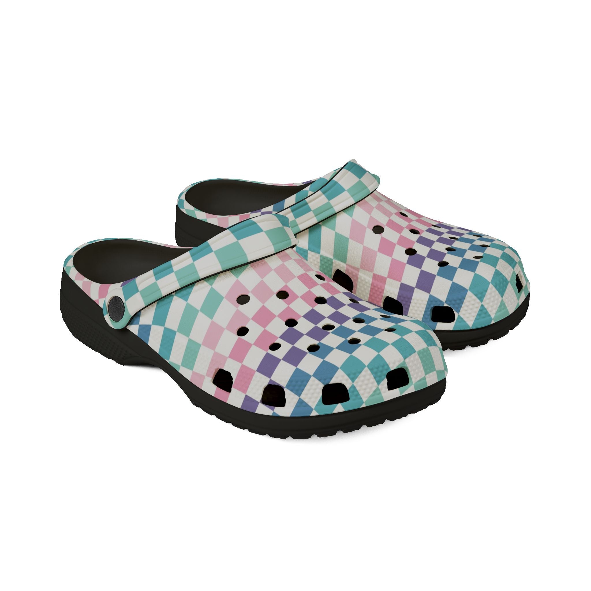 Vaporwave Rainbow  Checkerboard Multi-Color EVA Foam Rubber Shoes (AOP), Artsulli - Art is Long, Life is Short, Shoes, , , , , , , 