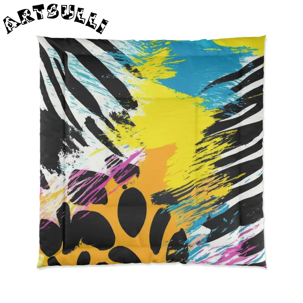 Zebra Stripes x Leapord Print x Paint Splatter Multi-Color Comforter, Artsulli - Art is Long, Life is Short, Home Decor, Size, 88" × 88", , , , , 17720100194727