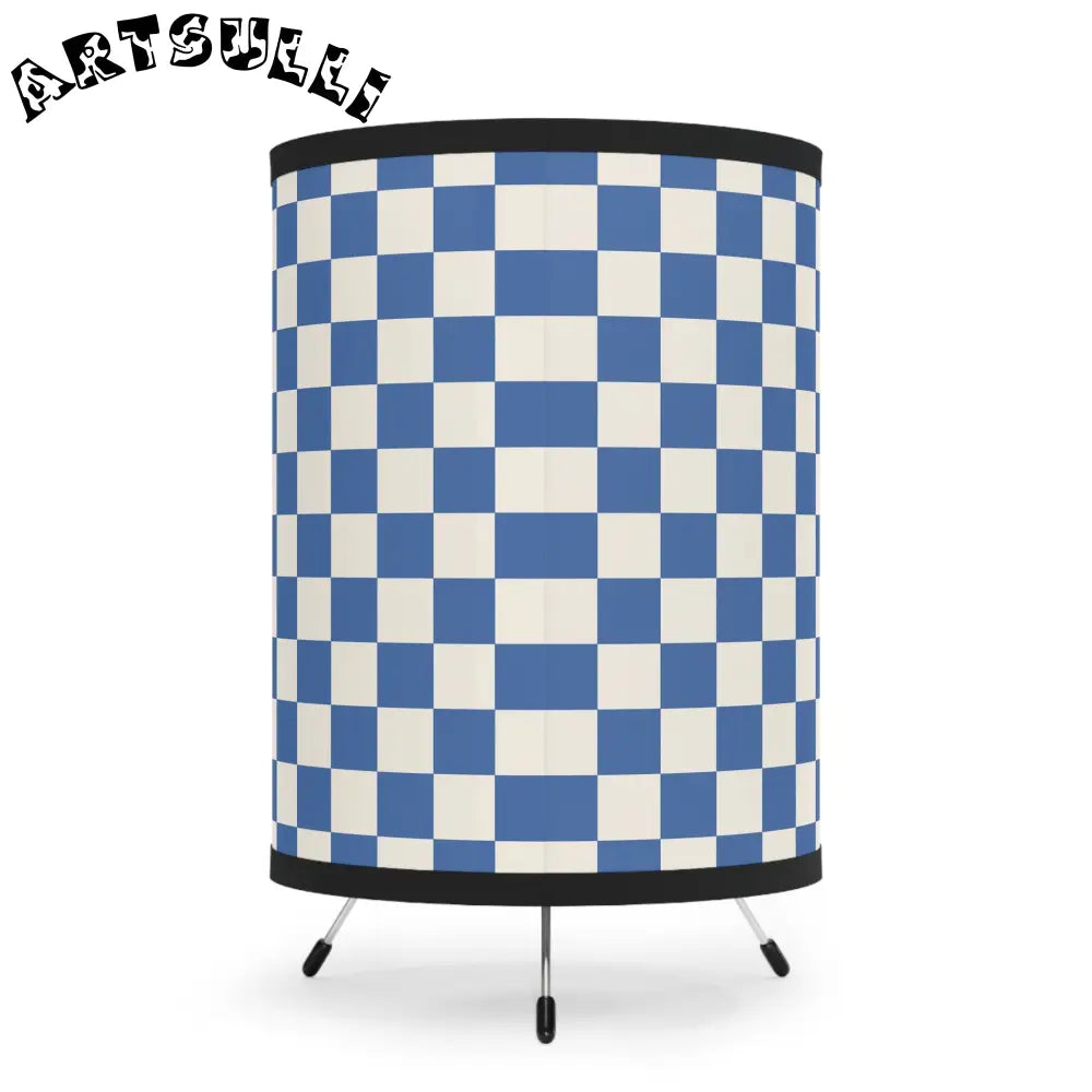 JAKKOUTTHEBXX Checkerboard Blue Tripod Lamp with High-Res Printed