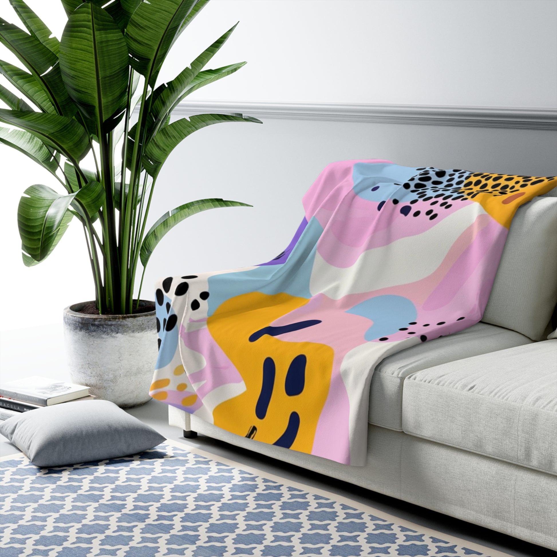 Colorful Abstract Dots and Shapes Sherpa Fleece Blanket, Artsulli - Art is Long, Life is Short, Home Decor, , , , , , , 
