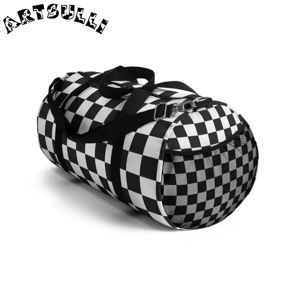 JAKKOUTTHEBXX Checkerboard White and Black Duffel Bag JAKKOUTTHEBXX
