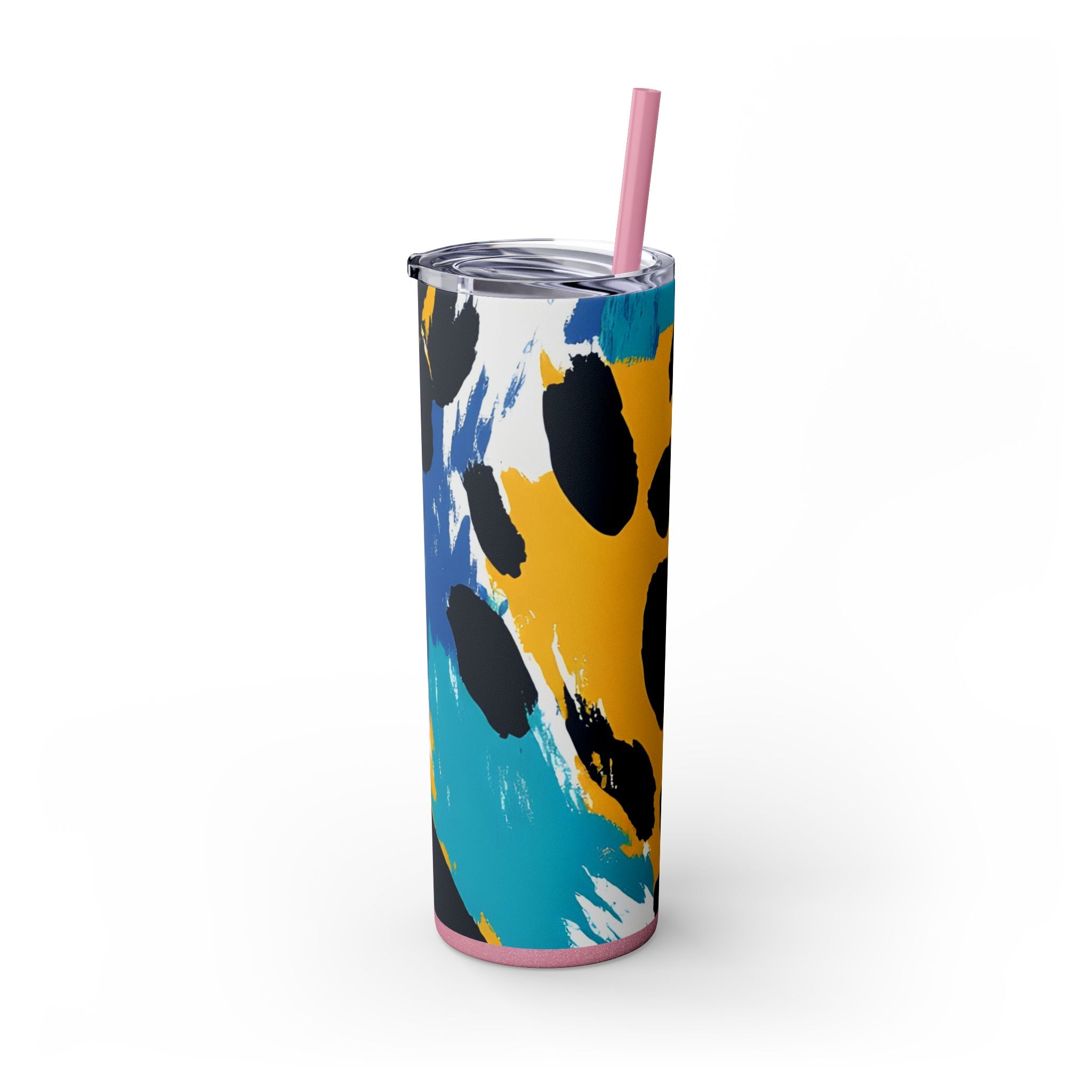 Leopard Print x Paint Brush Strokes Multi-Color Skinny Tumbler with Straw, 20oz, Artsulli - Art is Long, Life is Short, Mug, , , , , , , 