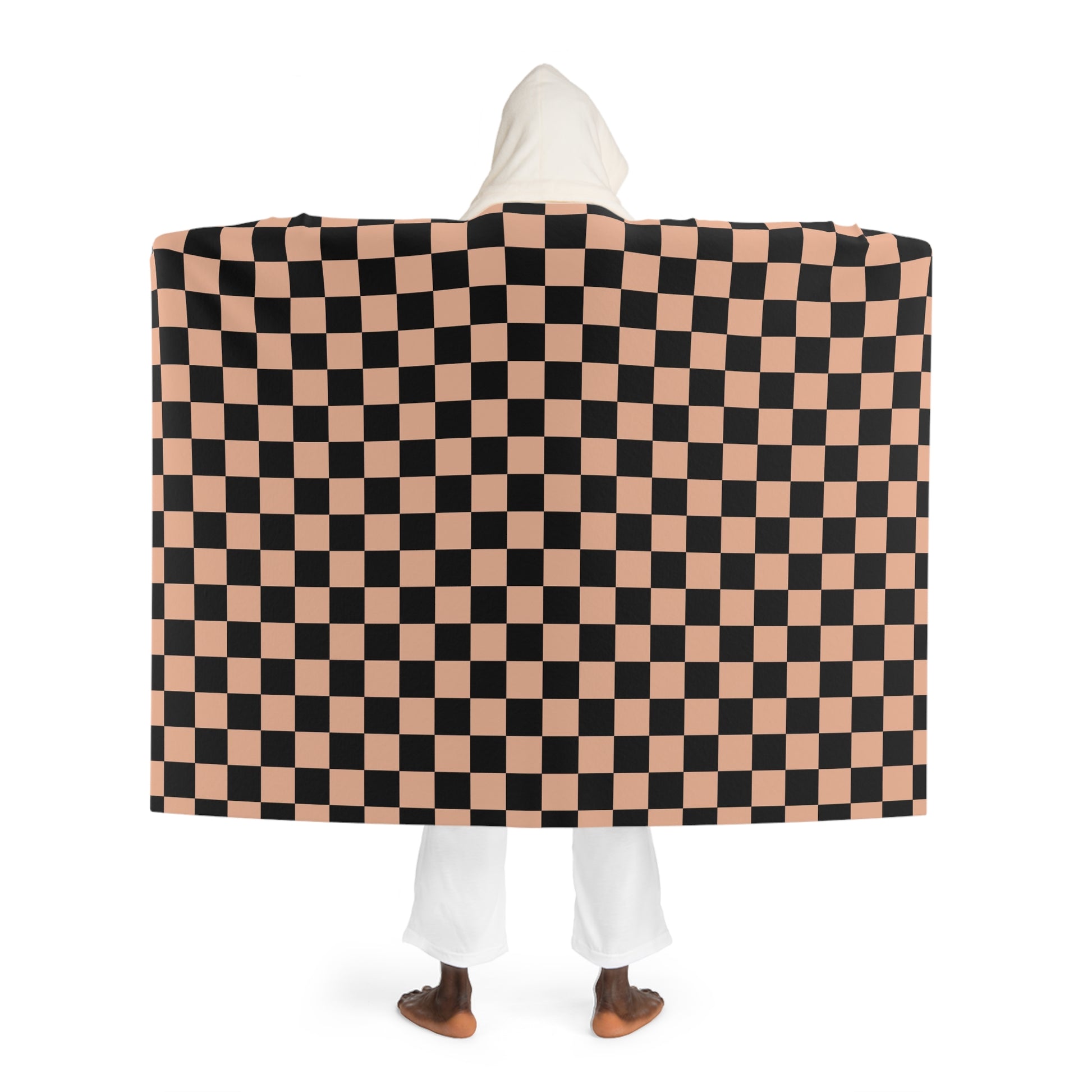 Checkerboard Blue White and Black Hooded Sherpa Fleece Blanket, Artsulli - Art is Long, Life is Short, All Over Prints, , , , , , , 