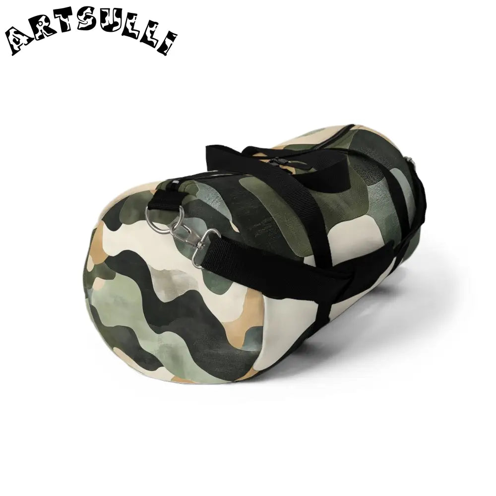 JAKKOUTTHEBXX Camouflage Patterned Duffel Bag with Black Straps