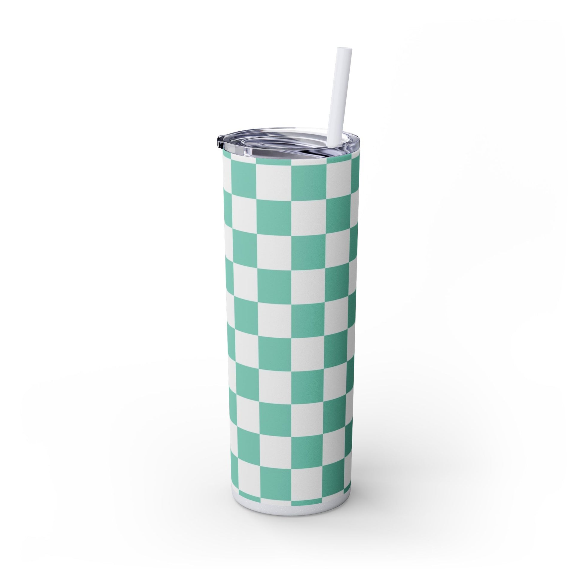 Checkerboard Light Green Skinny Tumbler with Straw, 20oz, Artsulli - Art is Long, Life is Short, Mug, , , , , , , 