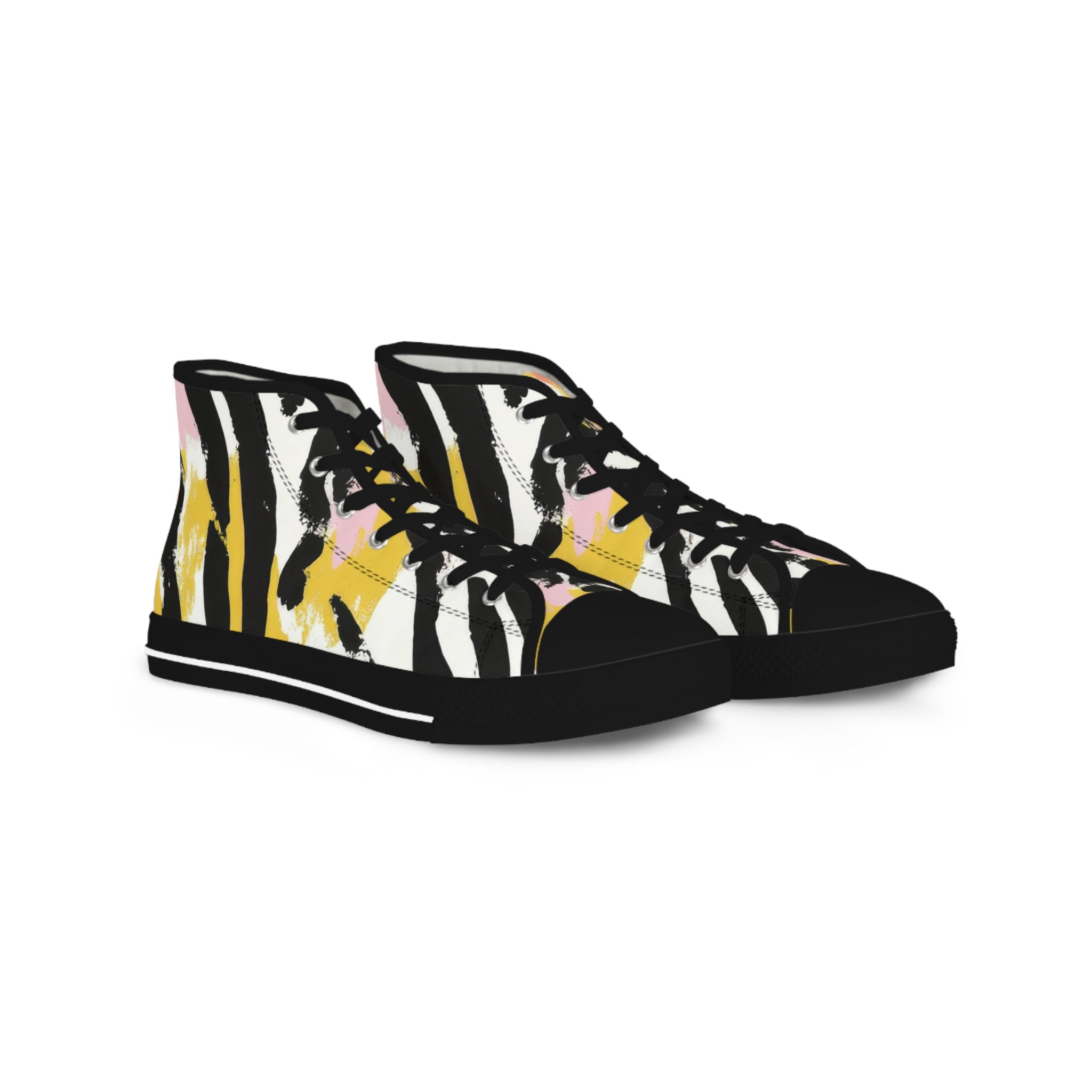 Wild Zebra Stripes x Paint Brush Strokes Multi-Color Men's High Top Sneakers, Artsulli - Art is Long, Life is Short, Shoes, Size, US 5, Color, Black sole, , , 15902058763749