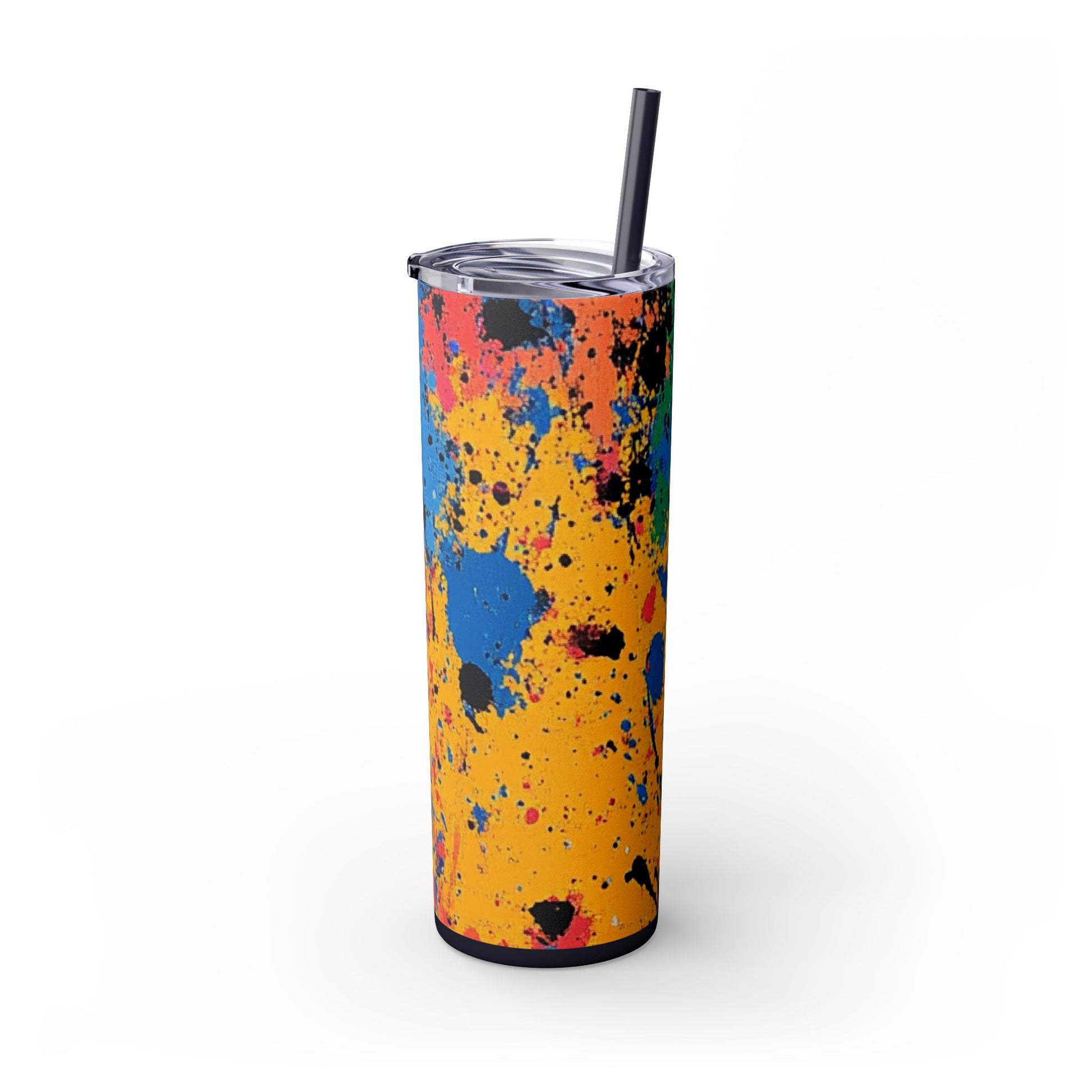 The Colors Of Paint Splatter Skinny Tumbler with Straw, 20oz, Artsulli - Art is Long, Life is Short, Mug, , , , , , , 