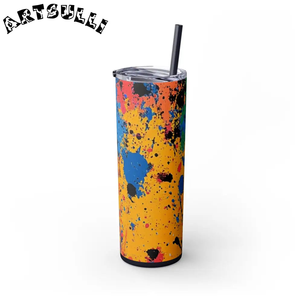 JAKKOUTTHEBXX The Colors Of Paint Splatter Skinny Tumbler with Straw