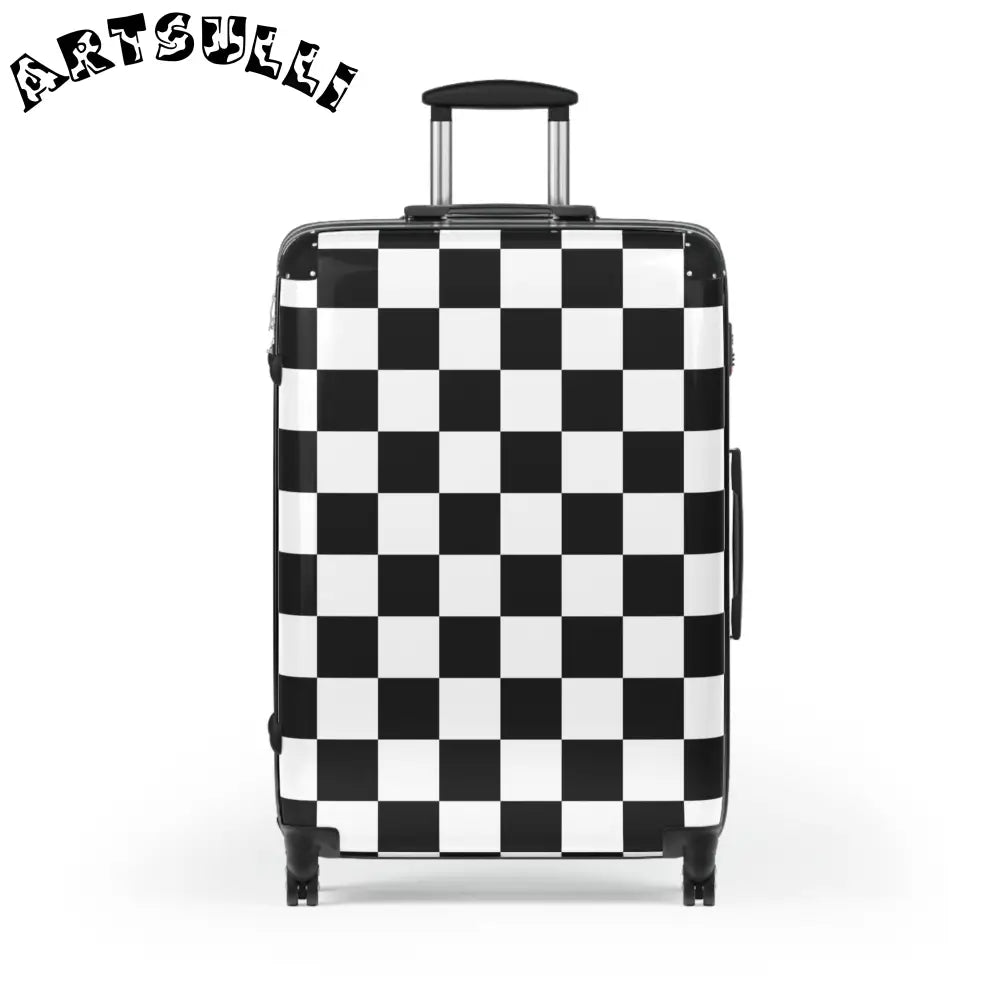 JAKKOUTTHEBXX Checkerboard Black and White Suitcase JAKKOUTTHEBXX