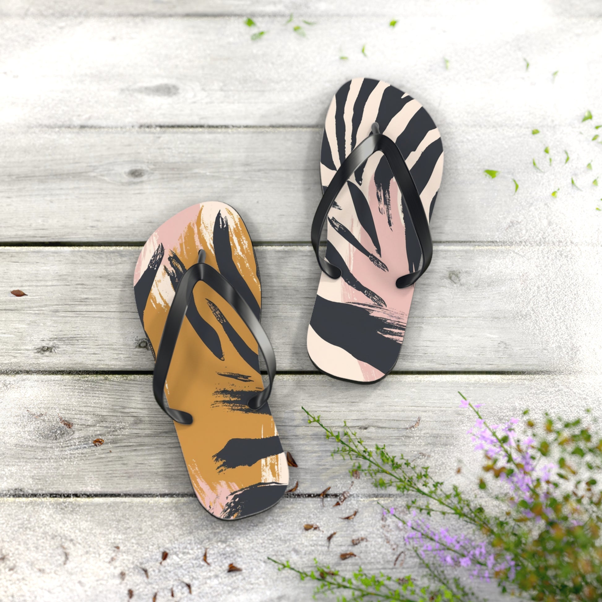 Zebra Brush Strokes Flip Flops, Artsulli - Art is Long, Life is Short, Shoes, , , , , , , 