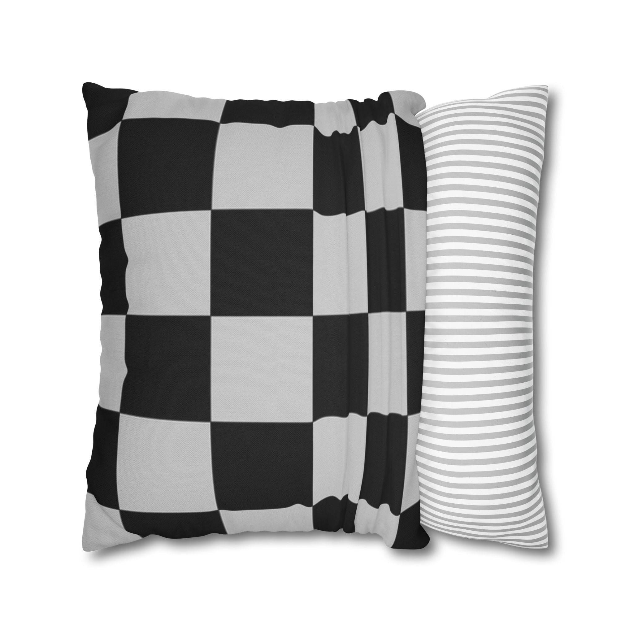 Checkerboard Dada Black and Light Gray Spun Polyester Square Pillowcase, Artsulli - Art is Long, Life is Short, Home Decor, , , , , , , 