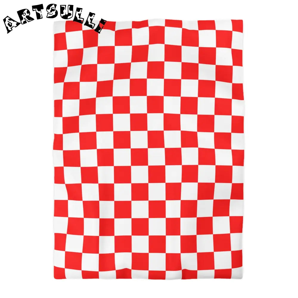 JAKKOUTTHEBXX Checkerboard Red and White Microfiber Duvet Cover