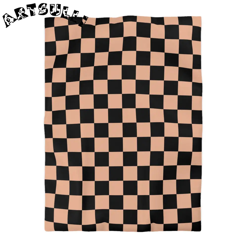 JAKKOUTTHEBXX Checkerboard Soft Orange and Black Microfiber Duvet