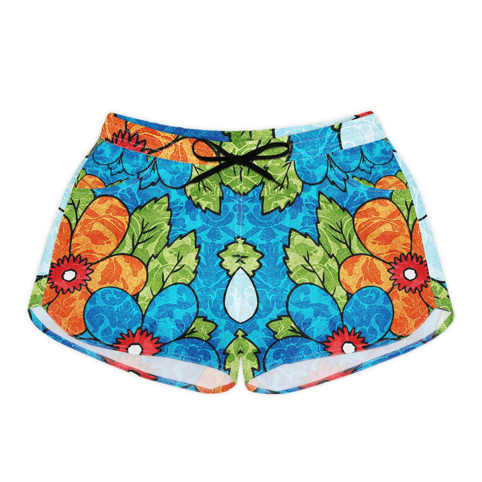 Blue Orange Groovy Women's Casual Shorts (AOP), Artsulli - Art is Long, Life is Short, All Over Prints, Size, S, Color, Black drawstring, , , 59568710946378135292