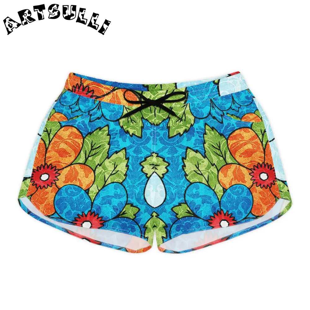 Blue Orange Groovy Women's Casual Shorts (AOP), Artsulli - Art is Long, Life is Short, All Over Prints, Size, S, Color, Black drawstring, , , 59568710946378135292