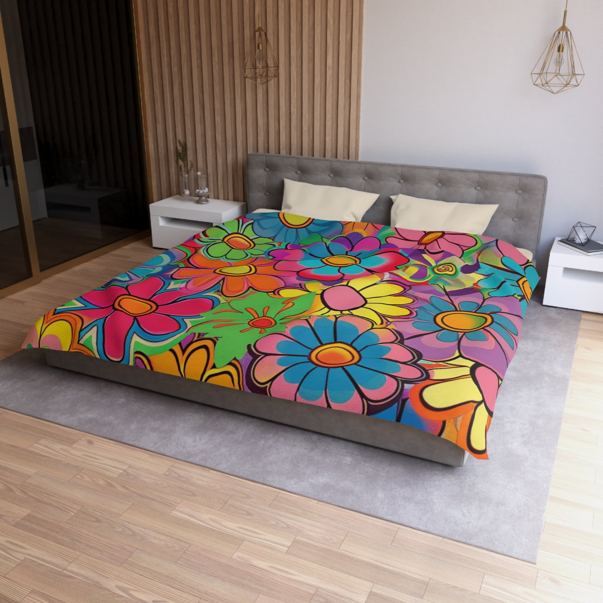 Chromatic Daisy Dream Microfiber Duvet Cover, Artsulli - Art is Long, Life is Short, Home Decor, , , , , , , 