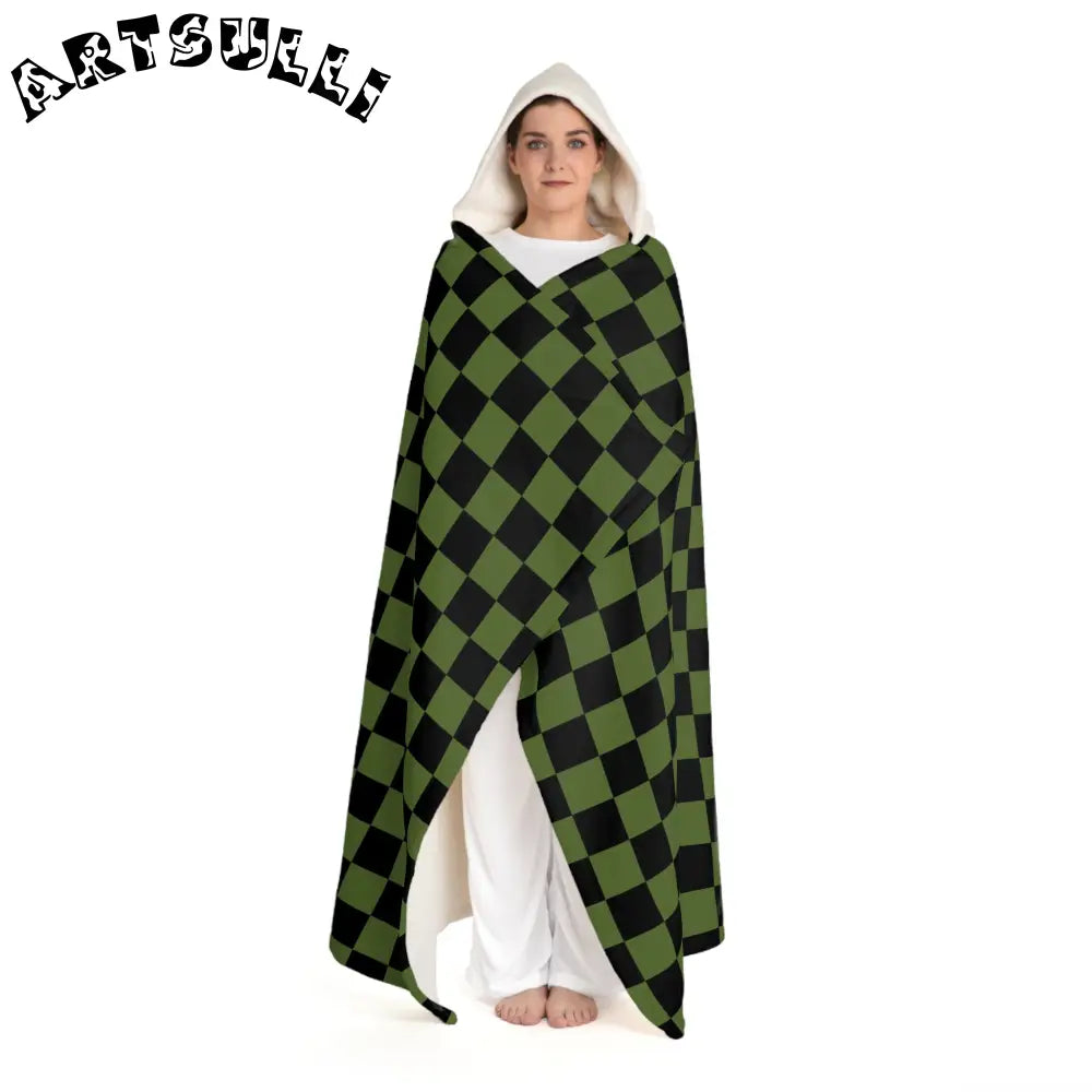 JAKKOUTTHEBXX Checkerboard II Olive Green and Black Hooded Sherpa