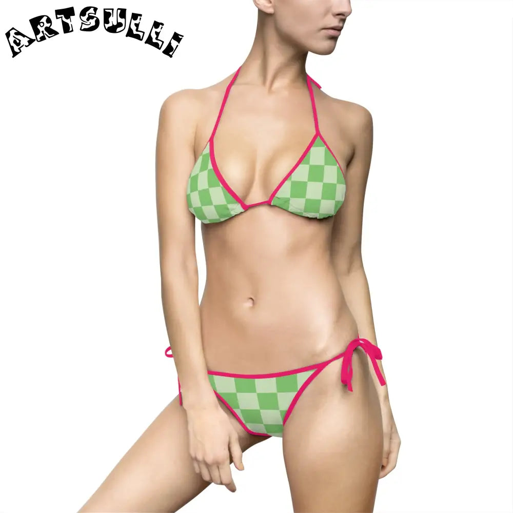 JAKKOUTTHEBXX Checkerboard Green Women’s Bikini Swimsuit (AOP)