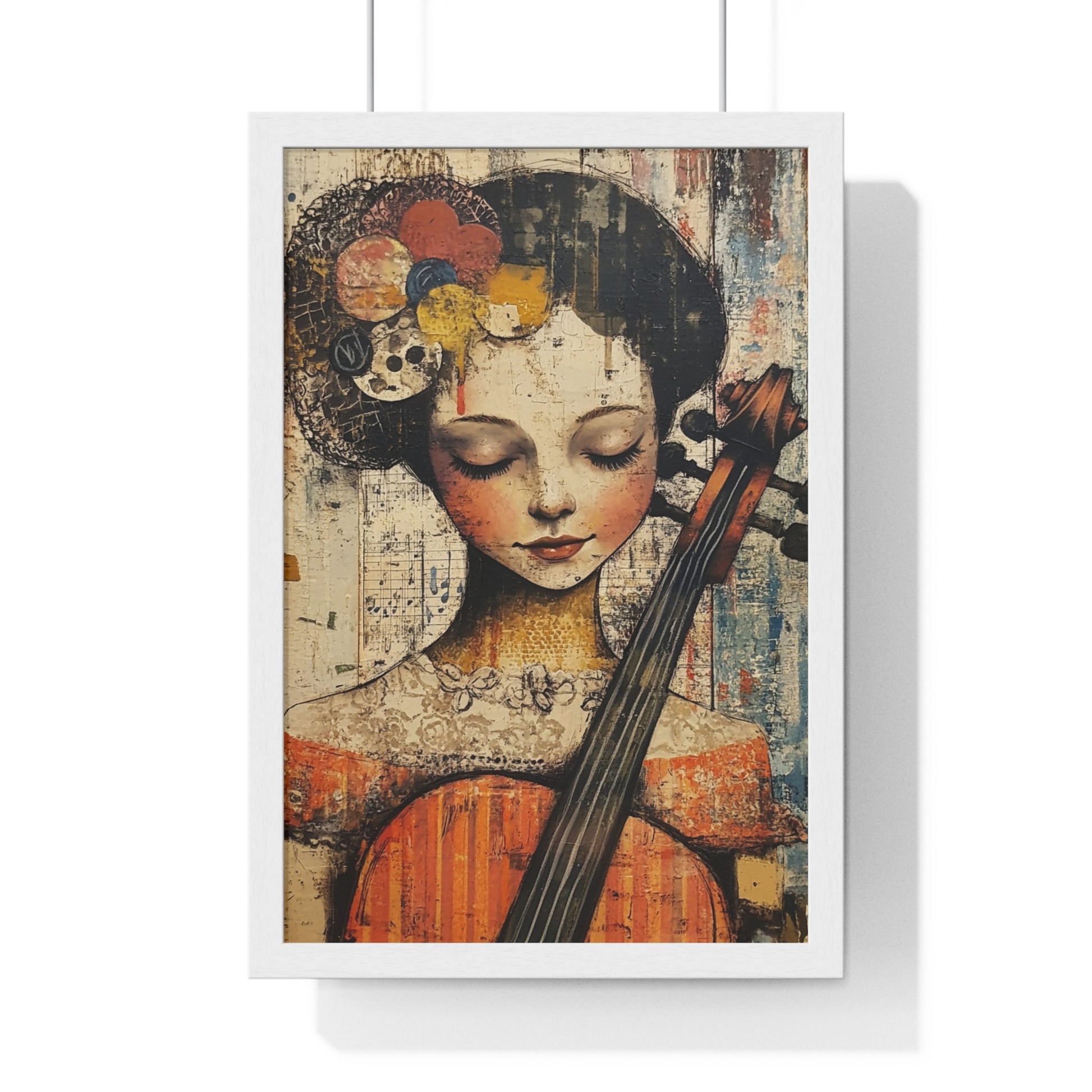 Girl With A Violin Vertical Framed Poster, Artsulli - Art is Long, Life is Short, Poster, Size, 12″ x 18″, Color, White, , , 10155114615726228843