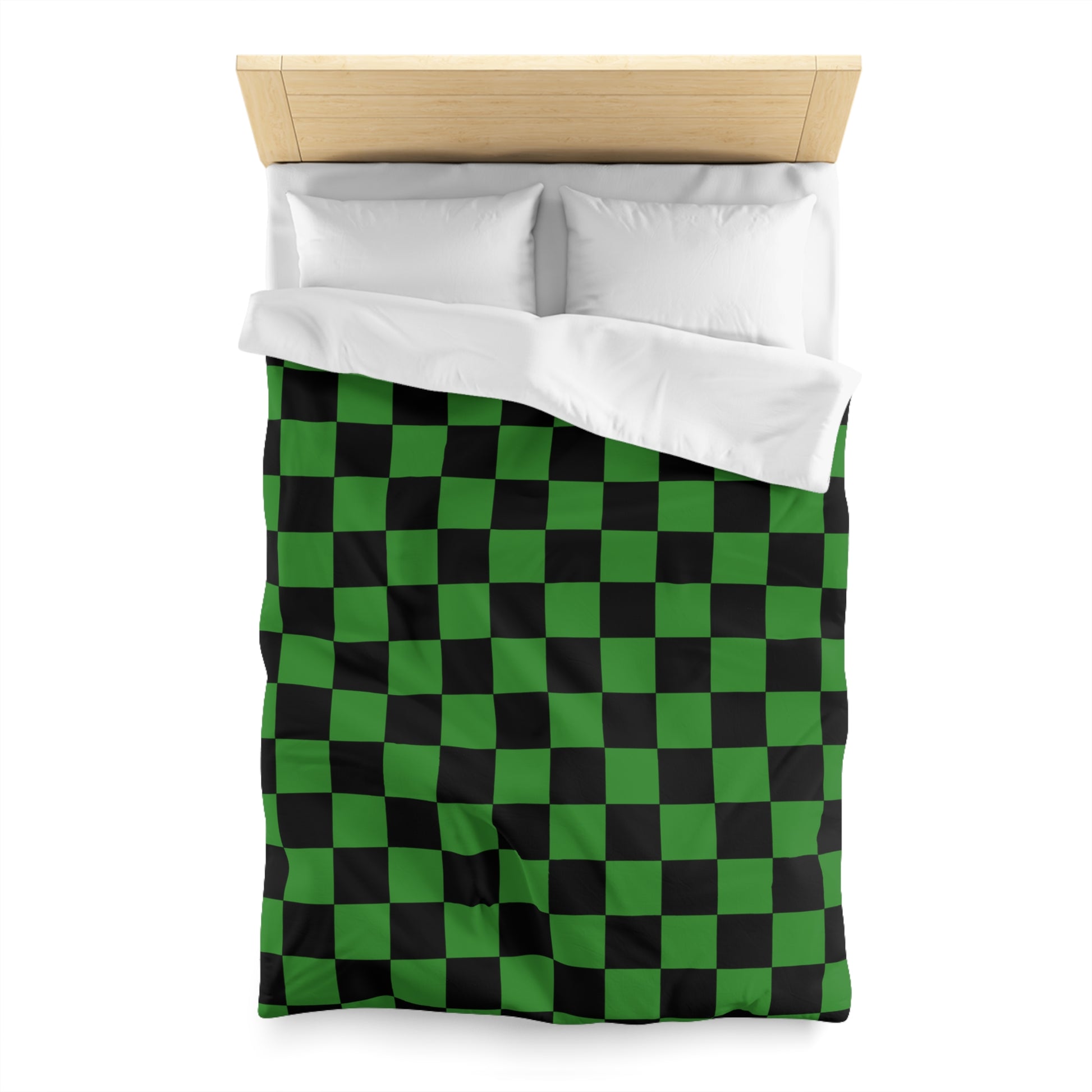 Checkerboard Green and Black Microfiber Duvet Cover, Artsulli - Art is Long, Life is Short, Home Decor, , , , , , , 
