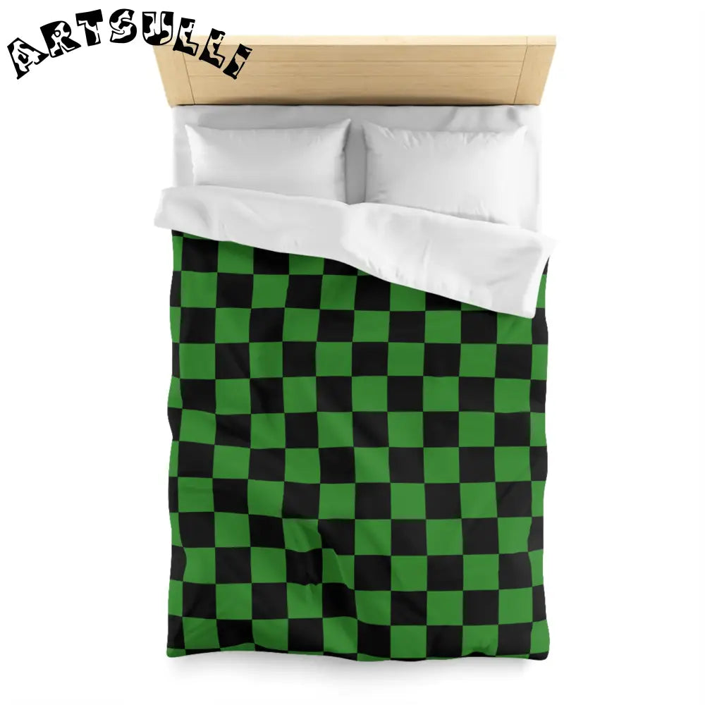 JAKKOUTTHEBXX Checkerboard Green and Black Microfiber Duvet Cover