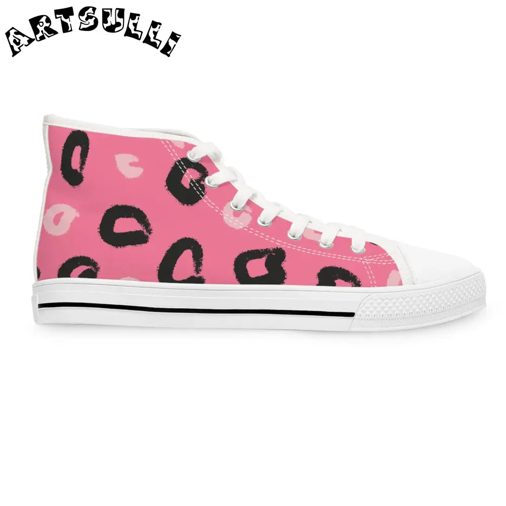 JAKKOUTTHEBXX Pink Leopard Canvas Womens High Top Sneakers 2025