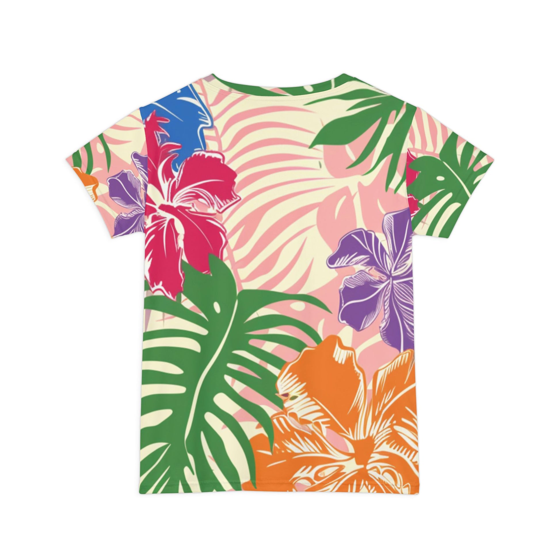 Blooming Tropical Flowers Women's Short Sleeve Shirt (AOP), Artsulli - Art is Long, Life is Short, All Over Prints, , , , , , , 