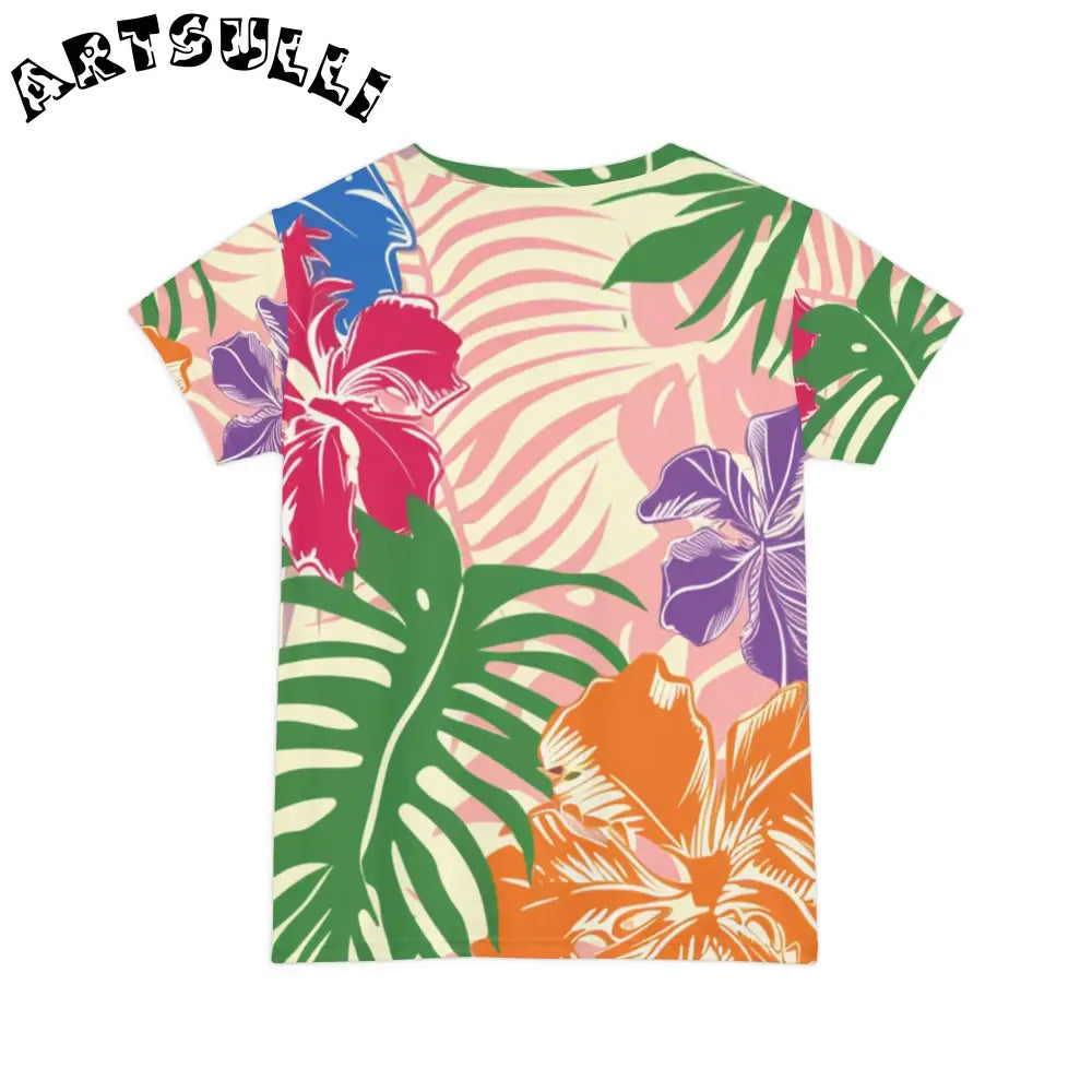 JAKKOUTTHEBXX Colorful Tropical Floral and Leaf Print T-Shirt 2025