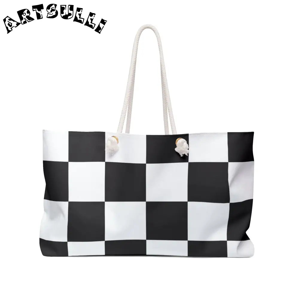 JAKKOUTTHEBXX Checkerboard Black and White Weekender Bag